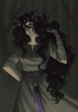 A wip of my oc Solanine. She's flipping her hair in some spooky woods with sickly green lighting and a light haze.